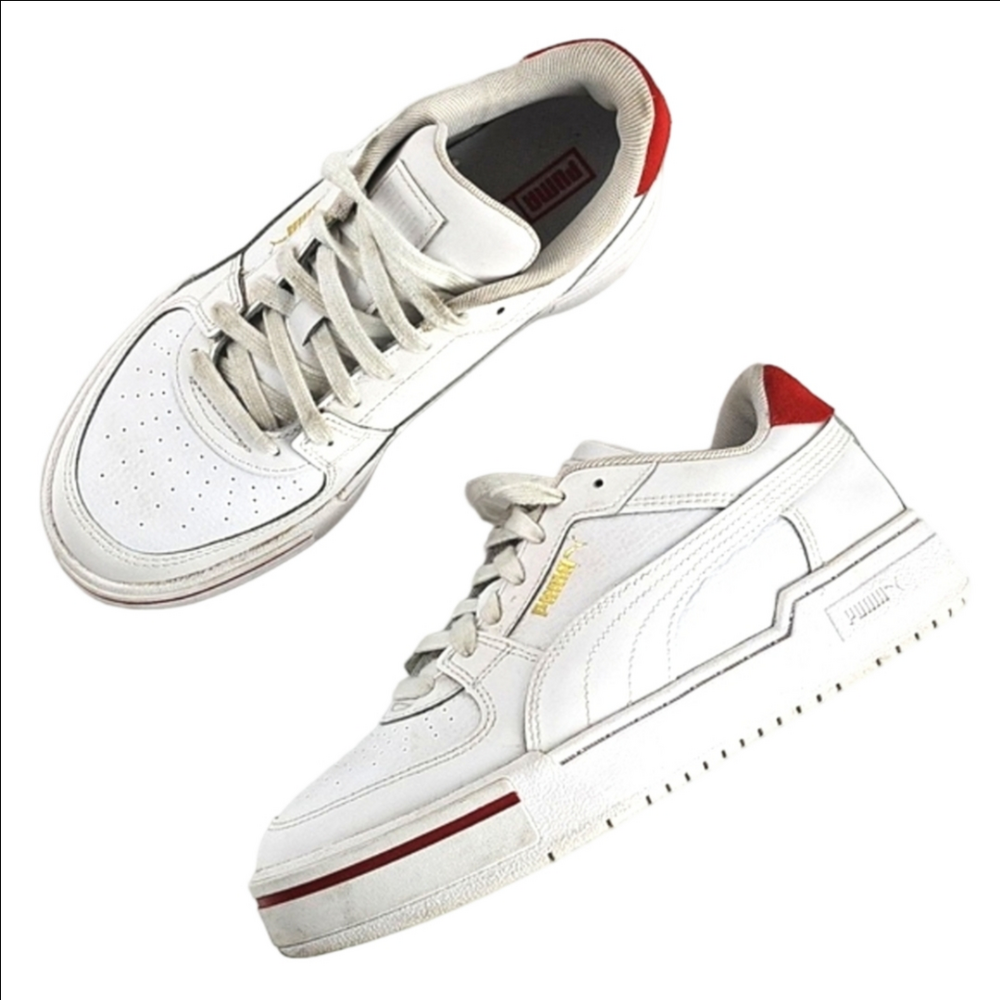 Puma CA Pro Heritage Junior White & Red Leather Lace Up Sneaker